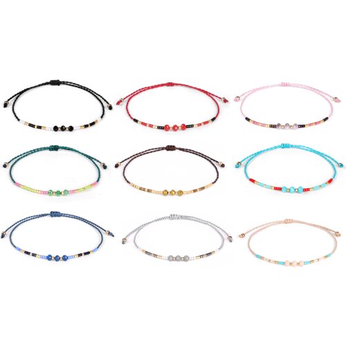 Bobo Japanese MIYUKI Glass Seed Bead Sparkling Crystal Bracelet Women Men Waxed String Slide Knot Adjustable Beach Surf Jewelry