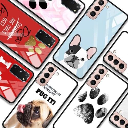 Phone case For Samsung S21 S20 Ultra Plus FE S10e Lite S10 S9 S8 plus Glass Bumper Soft Fundas Dogs are best friends Dog paw