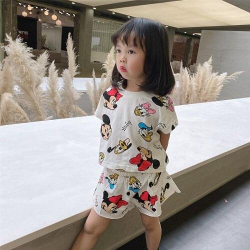 2021 spring and summer childrens suit boys and girls sports suit cartoon printed two-piece Disney Mickey Mouse Donald Duck