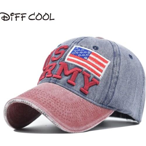 [DIFF COOL]Womens washed cotton cowboy hat mens retro rebound cap mens letters US military baseball cap