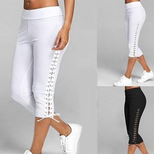 Women High Waist Cropped Trousers Pants Elastic Bandage Leggings Seamless Gym Fitness Pants Plus Size