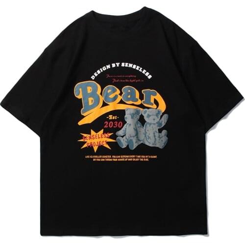 Футболка оверсайз round neck short harajuku sleeve y2k shirt bear spot gothic all-match men and women t-shirts with short sleeve