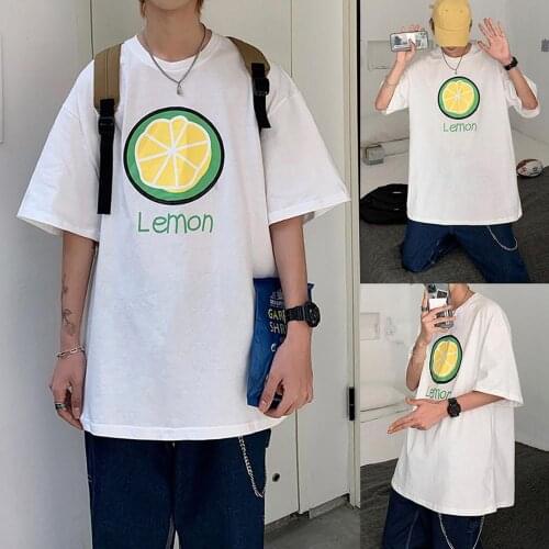 Casual Summer Fruit Lemon Print Men Women Couple T Shirt O Neck Half Sleeve Casual Top Oversize Top Tees Hip Hop Summer Style