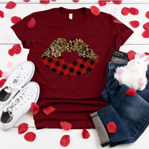 Mouth Leopard Prints O-Neck T Shirt Women 2021 Fashion Womens T-shirts Summer Top Tee Short Sleeve Tshirts Vêtement Femme