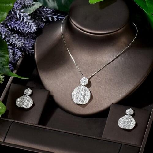 HIBRIDE Exquisite AAA Cubic Zirconia Round Necklace Earring Set Fashion Lady Earring Pendant Sets Party Gifts Bijoux N-1683