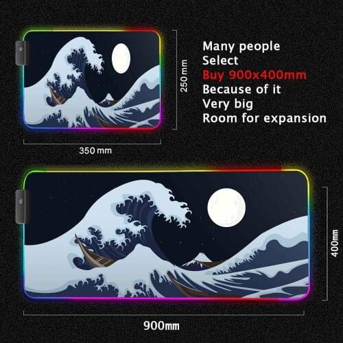 Great Wave Off PC Mouse Pad RGB Art Large Mousepad Waterproof Computer Gaming Accessories Mousepad Desk Mat Locking Edge Mat XXL