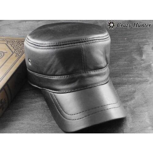 Cool Mens Genuine Leather Motorcycle Biker Trucker Punk Rock Cap Hat Black Cp02