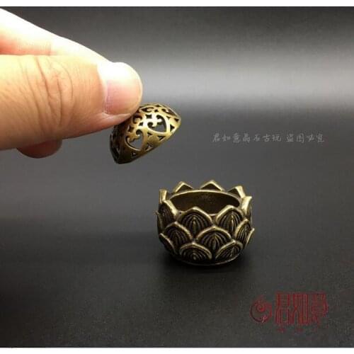 Brass mini pocket lotus copper incense burner hollow with lid incense burner decoration