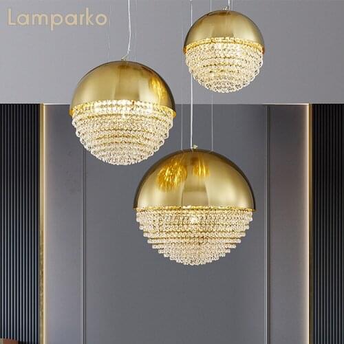 Modern Luxury Chandelier Lighting LED E14 Brass Orb Crystal Pendant Lamp Home Kitchen Island Art Deco Light Fixture Dining Table