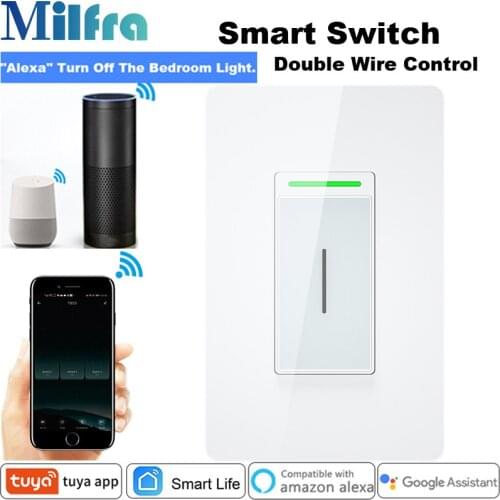 Milfra 3 Way Smart Switch Neutral Wire Required Touch Voice Phone Control Light Wifi Switch for Assistant Alexa Tuya Smart Life