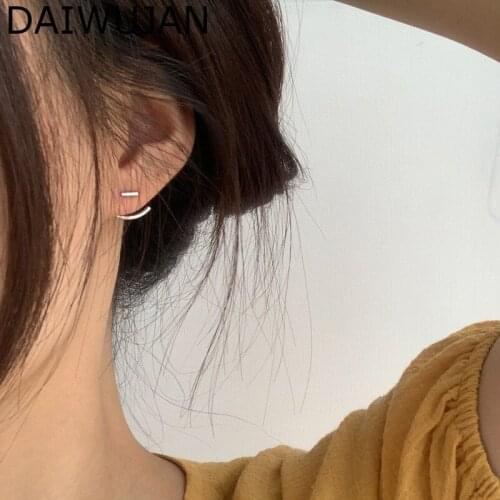 Minimalist Geometric Stick Bar Stud Earrings For Women Girls Silver/Black Color Rear Hanging Arc Earrings Party Accessories