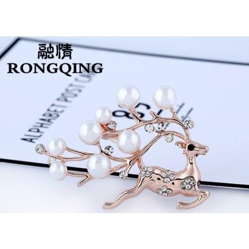 RONGQING New 12pcs/lot Fashion Sika deer brooch For Women jewelry broochs wholesale for mom pin Shawl buckle wholesale
