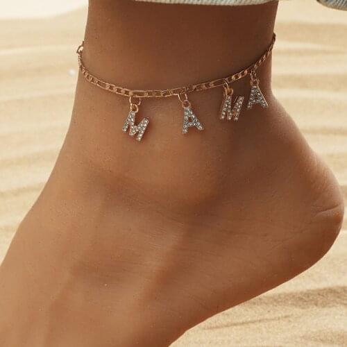 Trendy Letter Metal Anklets Womens Classic Set Auger Summer Beach Golden MAMA Chain Alloy Pendant Anklets Jewelry for Girls