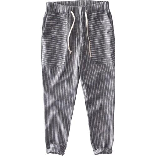 2019 summer new high quality solid color linen cotton mens straight loose casual pants casual mens trousers