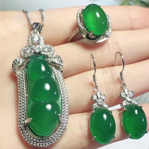 Natural green chalcedony jade jewelry set