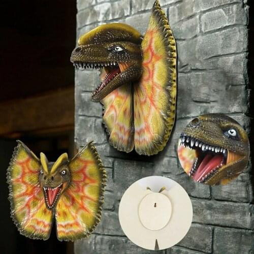 Wall Mounted Dinosaur Wall Bust Dinosaur Head Sculpture Wall Hanging Life-Like Figurine Latex Foam Art Home Decoration