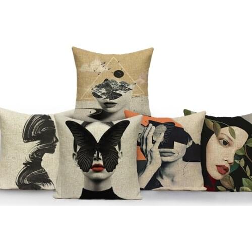 Beautiful Girl Abstract Impression Pillow Cases for Bed Cover Decorative Pillows45*45 Portrait Woman Landscape Funda De Almohada