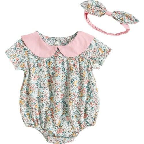 Baby Clothes Newborn Summer Baby Girl Bodysuit Toddler Girls Cotton Floral Cute Bodysuit Baby Wrap Fart Clothes Child 1pcs Suit