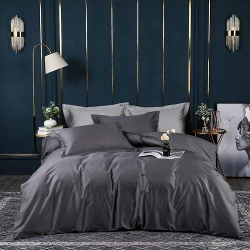 Solid Gray Egyptian Cotton Luxury Bedding Set High Thread Count Long Staple Weave Silky Soft Breathable Duvet Cover Bed Sheet