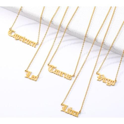 Stainless Steel Zodiac Sign Necklaces For Women Men Aries Taurus Gemini Cancer Leo Sagittarius Constellation Pendant Necklace