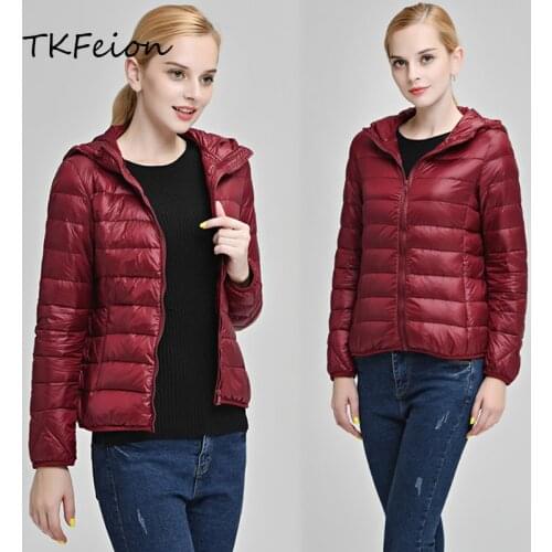 Spring Autumn Womens Duck Down Coats Fashion Ultra Thin Lightweight Outerwear Ladies Short Slim Coats Female Hooded Jackets Plus