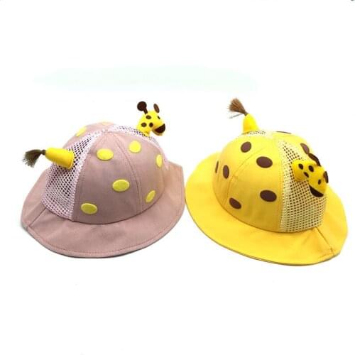 Girls Boys Cute Animal Bucket Hat Spring Summer Giraffe Embroidered Fisherman Sun Protective Hat Kids Cotton Mesh Bucket Hat