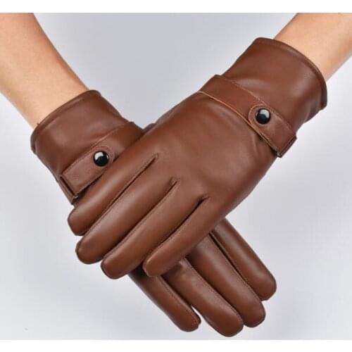 Autumn and winter mens Genuine leather gloves male outdoor plus velvet thicken sheepskin leather gloves driving gloves R3387