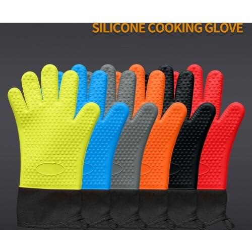 2Pcs Silicone Gloves Heat-resistant Non-slip Microwave Oven Mitts Kitchen BBQ Baking Cooking Canvas Stitching Oven Gloves