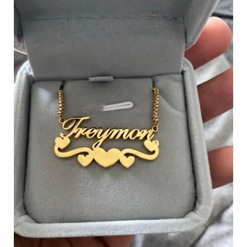 Personalized Box Chain Nameplate Necklace Dainty Ribbon Hearts Pendant Custom Name Necklace Women Fashion Gifts