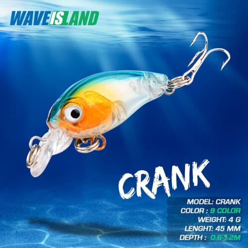 WAVEISLAND Small Crank Fishing Lure Bionic Decoy 4g 4.5cm Fioating Top Water Wobblers For Carp Fish Hard Metal Double Hooks Bait