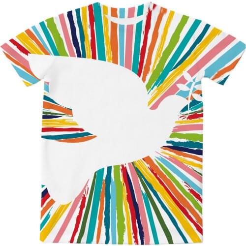 REAL American US SIZE Colorful Dove Symbol Sublimation Printing Plus Size 3XL 4XL 5XL 6XL Top T-Shirt