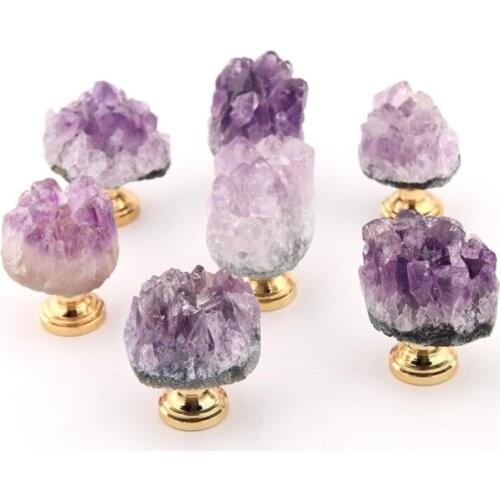 Luxury Natural Amethyst Stone Handle Single Hole Drawer Cabinet Door Box Closet Small Knob Furniture Diy Pulls