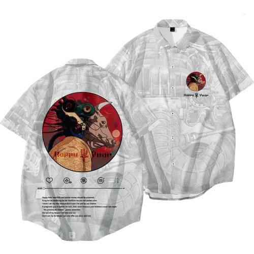 New Five Tigers General Lapel Short Sleeve Shirt Mens Chinese Style Large Size Summer Fitted Shirt National Tide Mens Printed