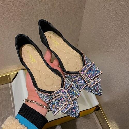 Womens Sandals flat Diamond Womens Boat Shoes Zapatillas Mujer bow Light Women Dress Shoes Wedding Women Loafers 33-43