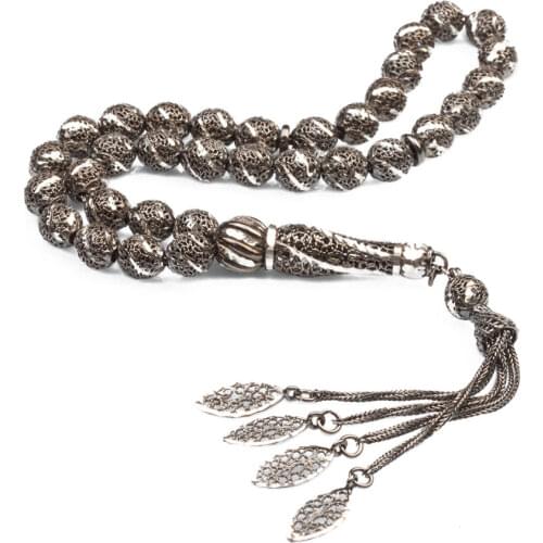 Silver Prayer Rosary Men Handmade Rosary With Silver Tassel Arabic Tasbih Ornate Tassel 925 Sterling Silver Made in Turkey