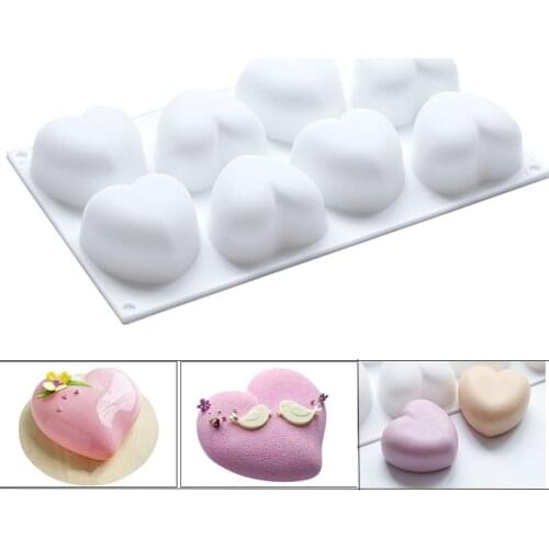 8 Holes Love Heart Shape Silicone Molds 3D Handmade Soap Molds Soap Making Fondant 1PC