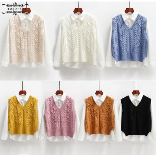 Sweater Vest Women Crop Top V-neck Sweaters Vests Womens Korean Preppy Style Autumn Spring Simple Casual Chic All-match Ulzzang
