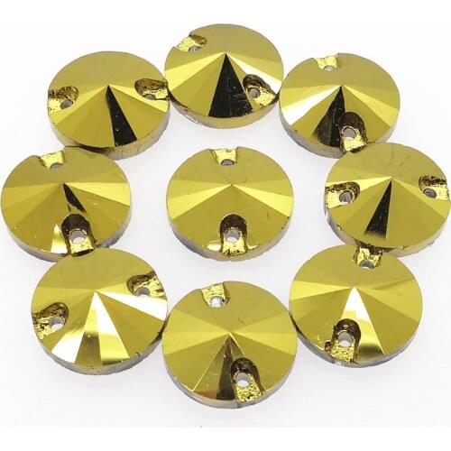 TopStone Gold Hematite Color Rivoli Rhinestone Flatback Round Glass Crystal Sew On Stone sewing wedding dress DIY