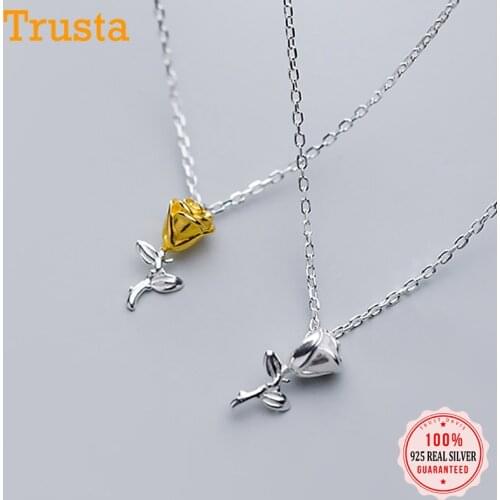 TrustDavis Real 925 Sterling Silver Sweet Elegant Rose Flower Clavicle Necklace For Women Wedding Valentines Day Jewelry DB292