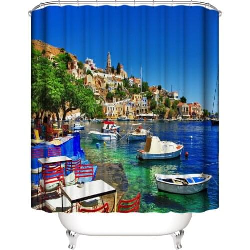 Beach Shower Curtain 180x180cm 3D Digital Landscape Forest Printed Waterproof Mould Proof Resistant Bathroom Washable Bath Curta