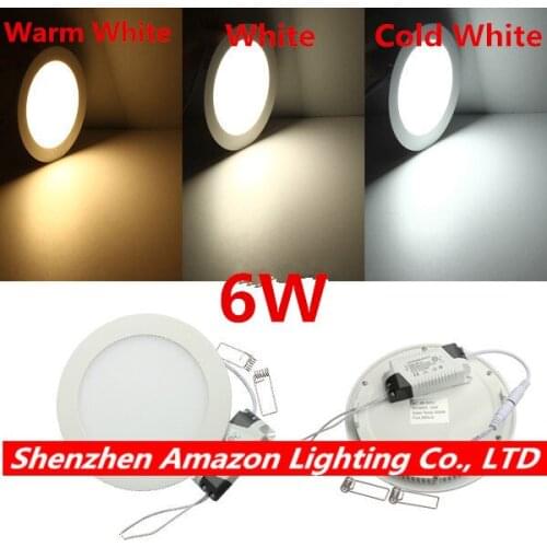 1pc 6W Recessed LED Ceiling Light Round Panel Light Spot Down Light with driver AC85-265V Warm White/Natural White/Cold White