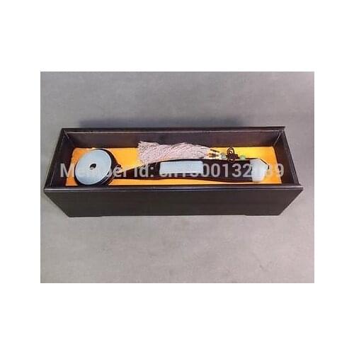 Xd 00130 Fine Mahogany Wood Box & RUYI Inlaid Nephrite Jade *Bi