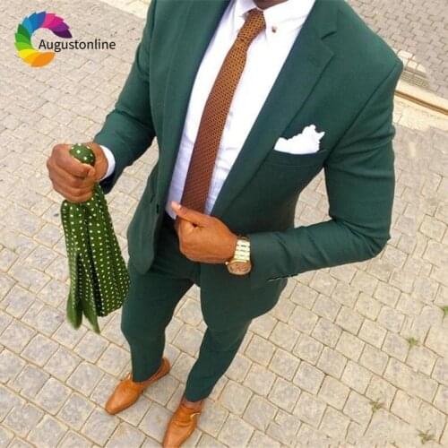 Green Wedding Men Suits Slim Fit Groom Tuxedos 2 Pieces (Jacket+Pants) Terno Bridegroom Prom Suits Blazer Costume Homme Best Man