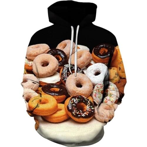 Womens 3D Printing Hoodie 2021 New Long Sleeve Sweatshirt Funny Donut Chocolate Dessert Harajuku Cute Pullover Personalized Top
