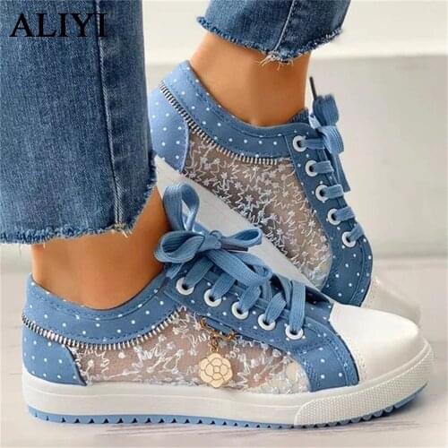 2021 Casual Shoes Women Spring New Floral Pattern Embroidery Dot Print Breathable Trendy Sneakers 35-40 Female Lace Up Flats
