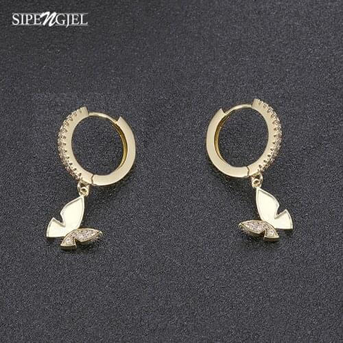 New fashion Cubic Zircon Gold Butterfly Earrings Pave Full Small Crystal Cute Hoop Earrings For Women Korean Jewelry 2020