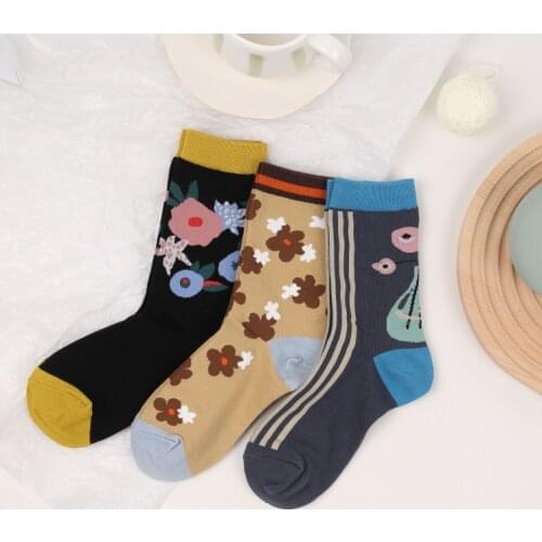 Floral Plants Women Sports Cotton Socks Comfortable Breathable Autumn Winter Socks Japanese Harajuku Style Flower Tide Socks