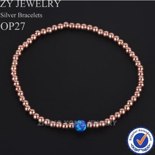 Free Shipping New Fashion Elastic String Synthetic Opal 925 Sterling Silver Bead Opal Bracelet for Women