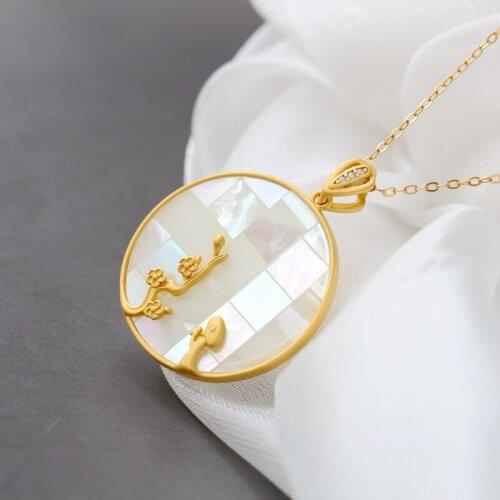 Authentic 925 Sterling Silver Inlaid Natural Pearl Shellfish Fashion Women Pendant 18K Gold Plated Wedding Party Fine Jewelry
