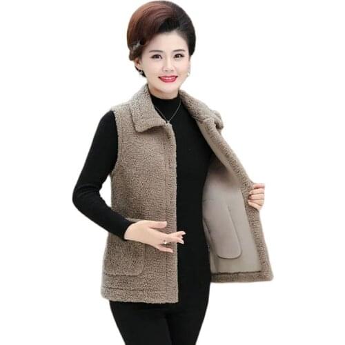 Women Vest Jacket 2021 New Autumn Winter Warm lambswool Fleece Casual Outerwear Waistcoat Middle-Aged Sleeveless Vest Coat R1353